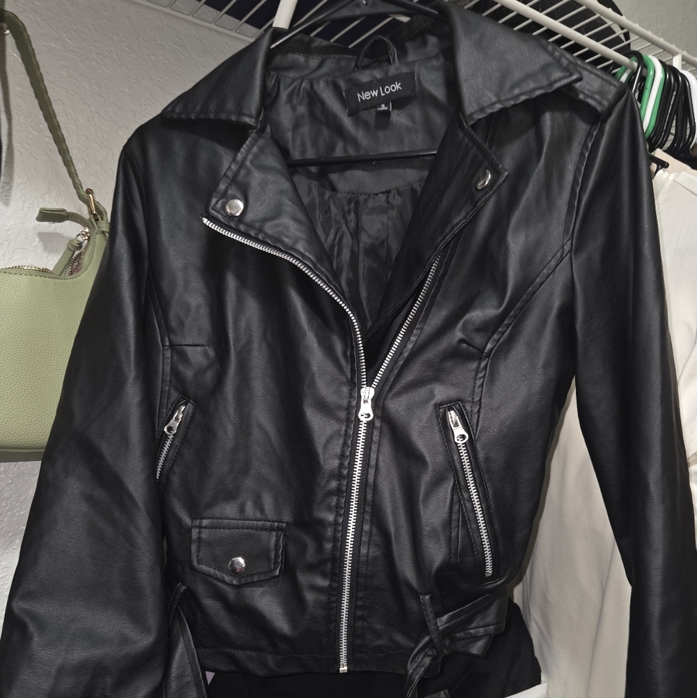 New Look Black Faux Leather Biker Jacket with Silver Hardware